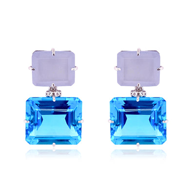 COLUNA Earrings (1156) - Blue Topaz, Blue Chalcedony / SS