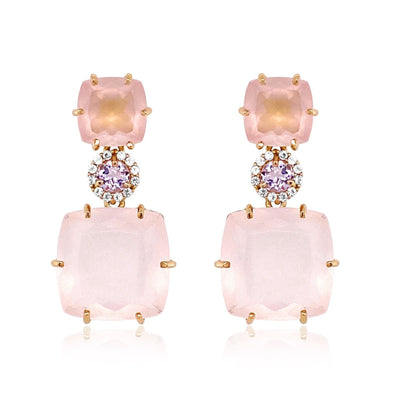 DEUX Earrings (1145) - Pink Amethyst, Rose Quartz  / YG