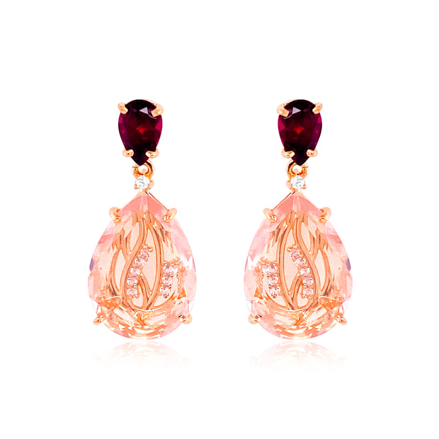 TRANSPARENZA Earrings (1052) - Rhodolite, Rose Quartz