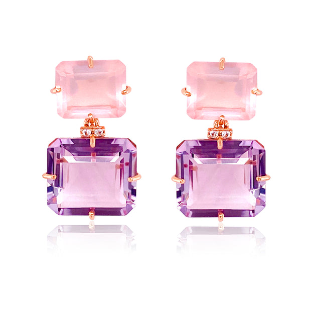 COLUNA Earrings (1156) - Pink Amethyst, Rose Quartz