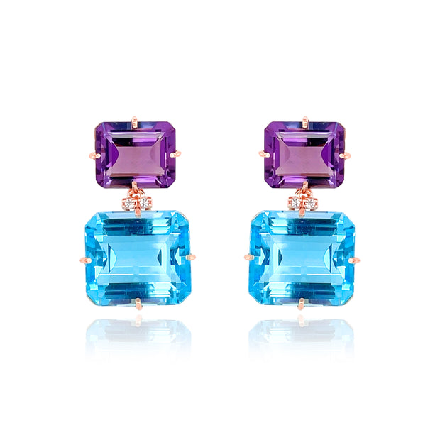 COLUNA Earrings (1156) - Blue Topaz, Amethyst