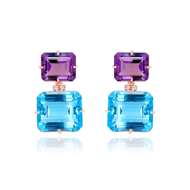 COLUNA Earrings (1156) - Amethyst, Blue Topaz / RG