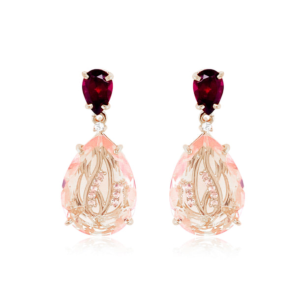 TRANSPARENZA Earrings (1052) - Rhodolite, Rose Quartz