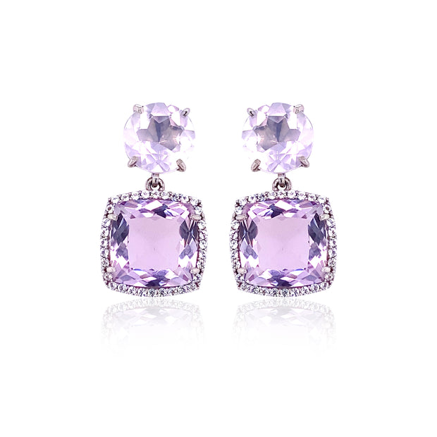DEUX Earrings (1145) - Pink Amethyst, Lilac Opal Amethyst