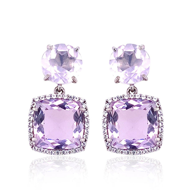 DEUX Earrings (1145) - Pink Amethyst, Lilac Opal Amethyst