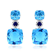 DEUX Earrings (1145) - Blue Topaz, Navy Blue Quartz