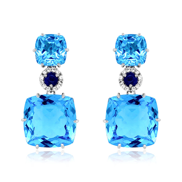 DEUX Earrings (1145) - Blue Topaz, Navy Blue Quartz