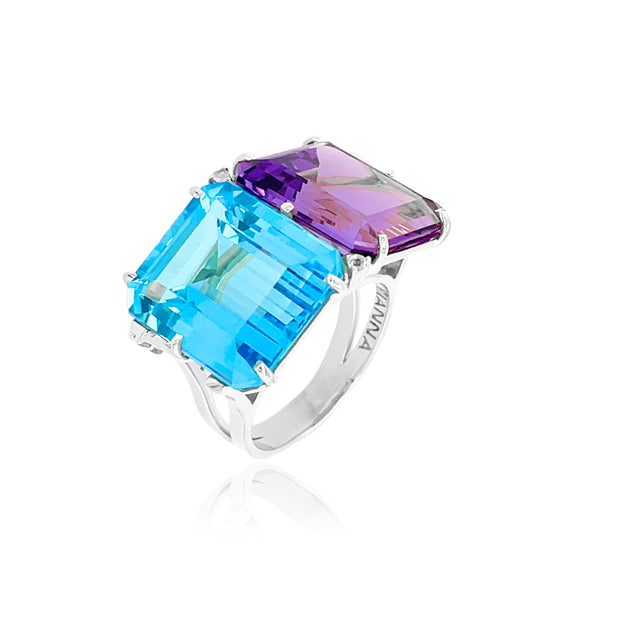 COLUNA Ring (1156) - Blue Topaz, Amethyst