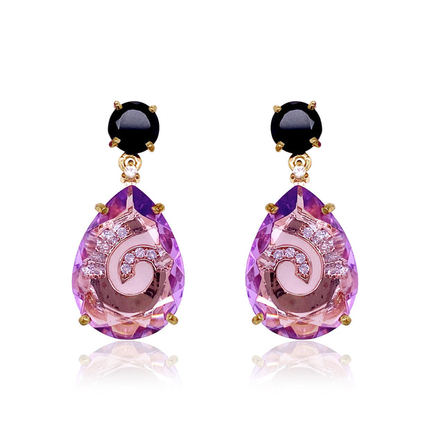 TRANSPARENZA Earrings (0839) - Black Quartz, Amethyst