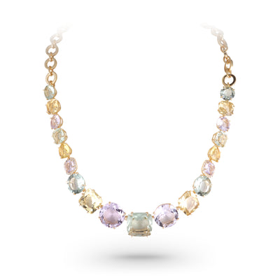 DEUX Necklace (1145) - Pink Amethyst, Light Citrine, Prasiolite