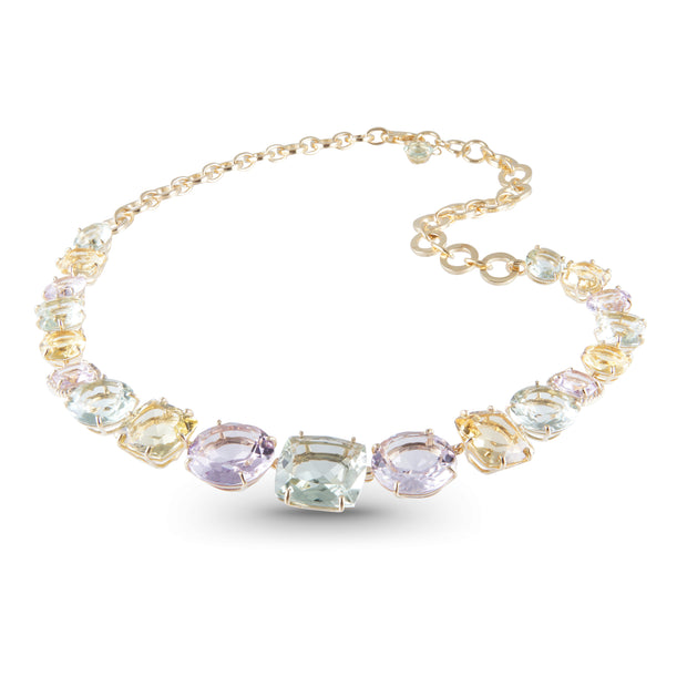 DEUX Necklace (1145) - Pink Amethyst, Light Citrine, Prasiolite