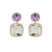 DEUX Earrings (1145) - Prasiolite, Pink Amethyst