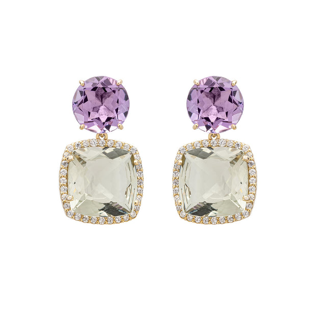 DEUX Earrings (1145) - Prasiolite, Pink Amethyst