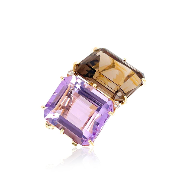COLUNA Ring (1156) - Smoky Quartz, Pink Amethyst