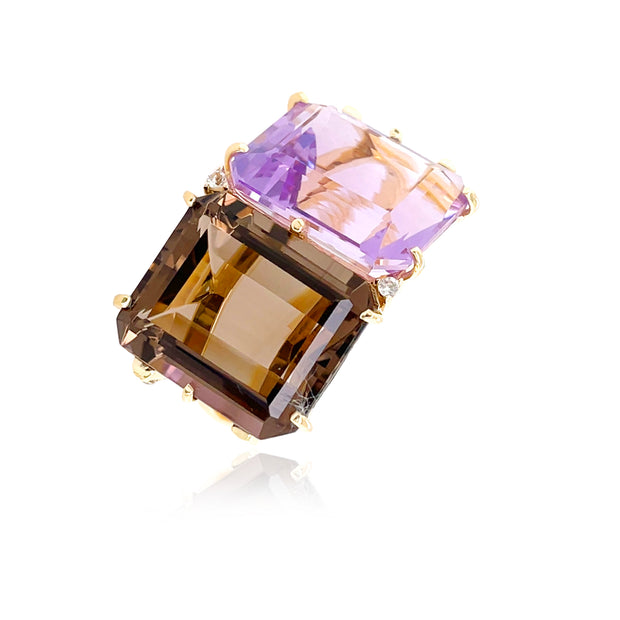 COLUNA Ring (1156) - Smoky Quartz, Pink Amethyst