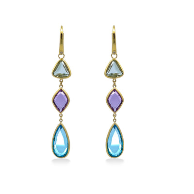 Classic Earrings (1316) - Amethyst, Praziolite, Blue Topaz / YG