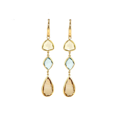 Classic Earrings (1316) - Green Gold Quartz, Blue Topaz, Yellow Light Citrine / YG