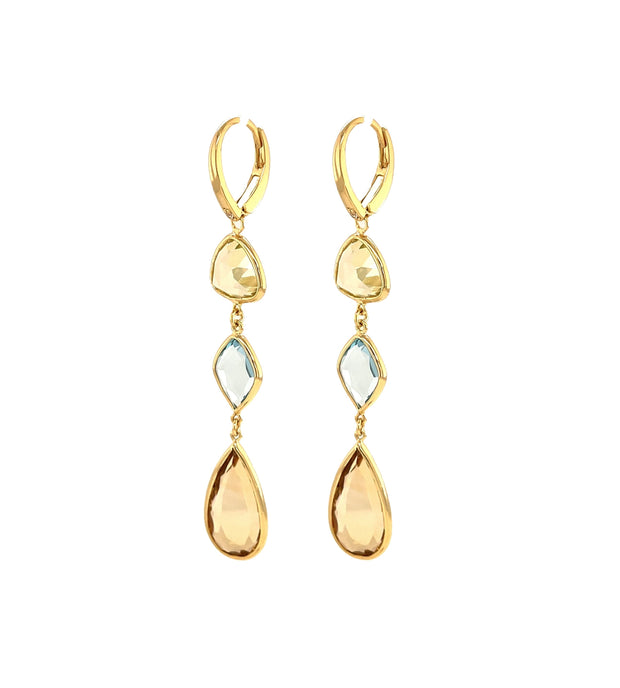 Classic Earrings (1316) - Green Gold Quartz, Blue Topaz, Yellow Light Citrine / YG