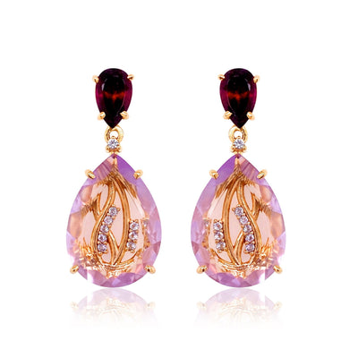 TRANSPARENZA Earrings (1052) - Pink Amethyst, Rhodolite / RG