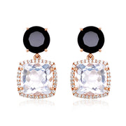 DEUX Earrings (1145) - Black Quartz, Crystal  / RG
