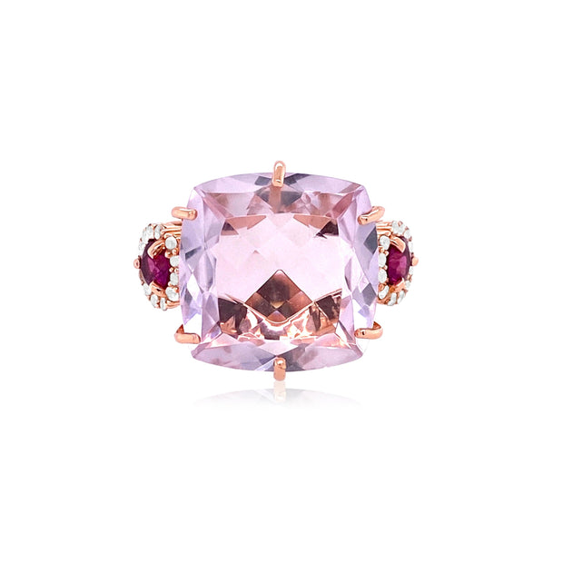 DEUX Ring (1145) - Pink Amethyst, Rhodolite / RG