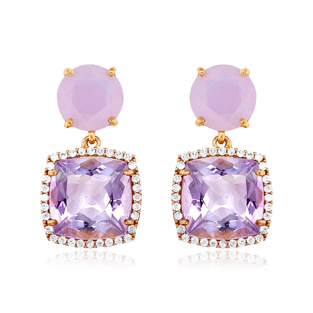 DEUX Earrings (1145) - Pink Amethyst, Lilac Opal Amethyst  / RG