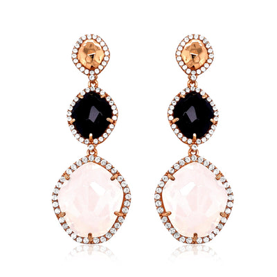PANORAMA Earrings (1260) -  Black Quartz, Opal Quartz / RG