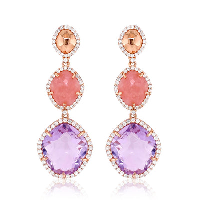 PANORAMA Earrings (1260) -  Pink Amethyst, Rose Chalcedony / RG