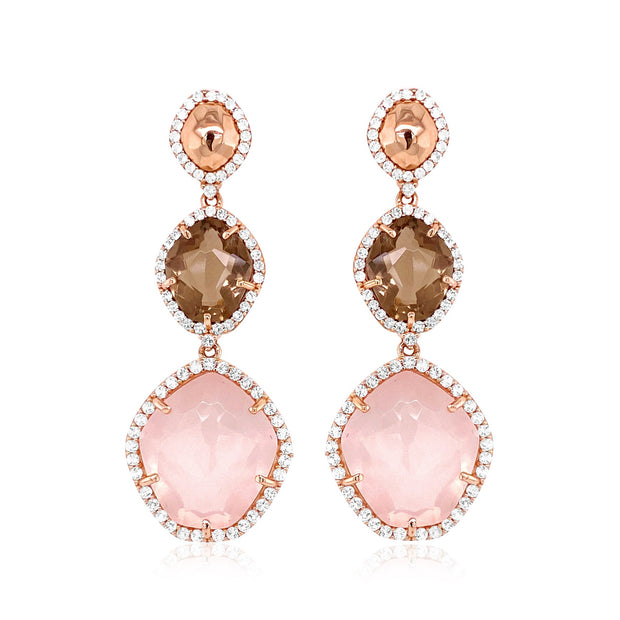 PANORAMA Earrings (1260) - Rose Quartz, Smoky Quartz / RG