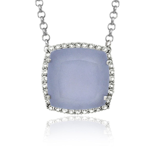DEUX Necklace (1145) - Blue Chalcedony /  SS