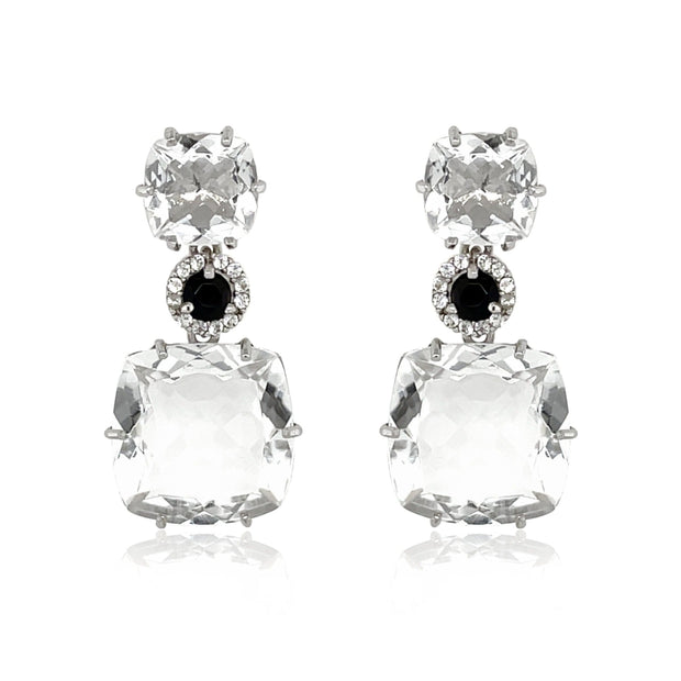 DEUX Earrings (1145) - Black Quartz, Crystal / SS