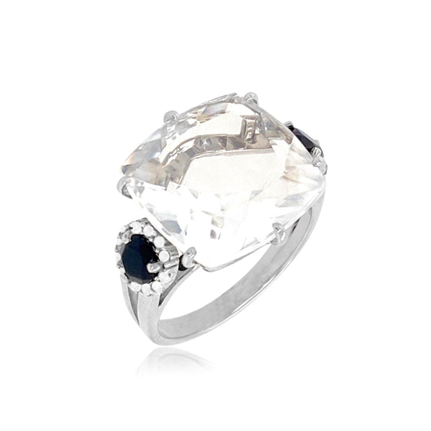 DEUX Ring (1145) - Crystal, Black Quartz / SS