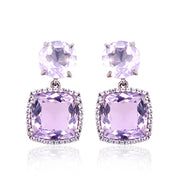 DEUX Earrings (1145) - Lilac Opal Amethyst, Pink Amethyst / SS