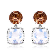 DEUX Earrings (1145) - Opal Quartz, Smoky Quartz / SS
