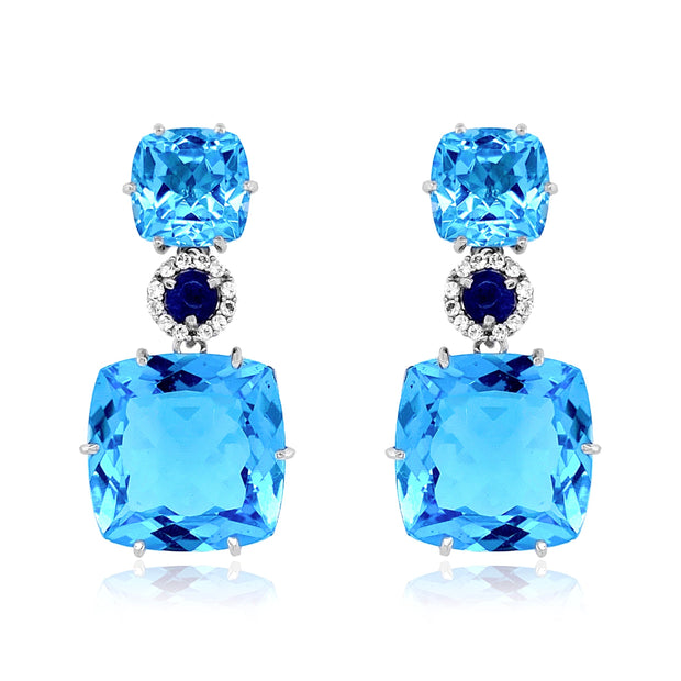 DEUX Earrings (1145) - Blue Topaz, Navy Blue Quartz / SS