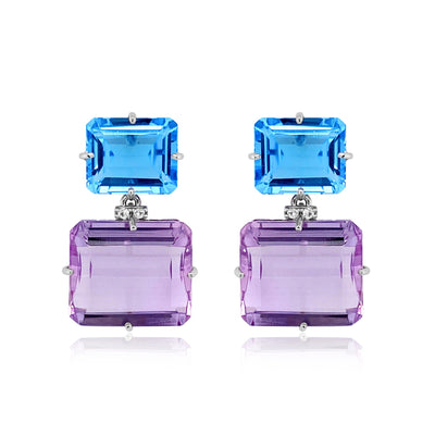 COLUNA Earrings (1156) - Blue Topaz, Pink Amethyst / SS