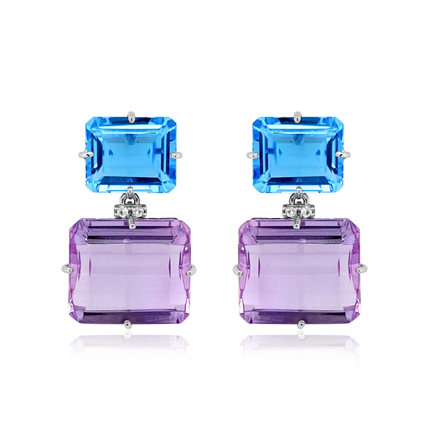 COLUNA Earrings (1156) - Blue Topaz, Pink Amethyst / SS