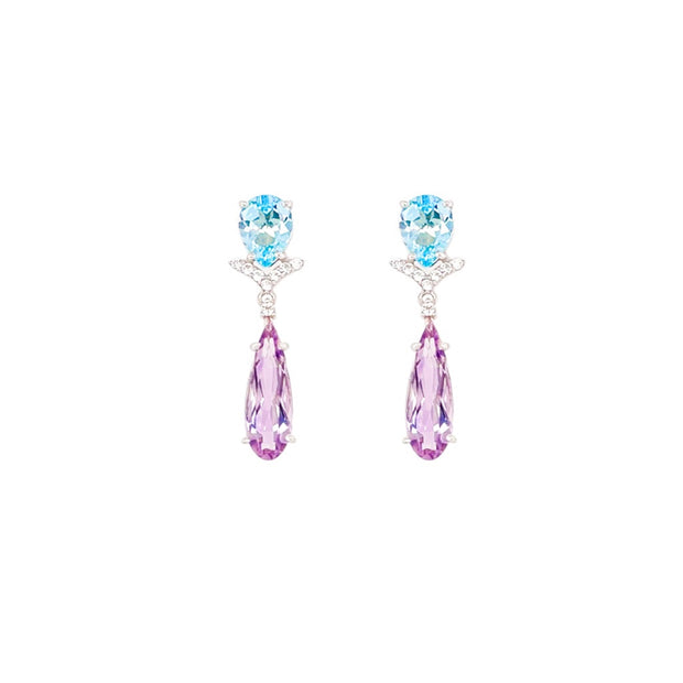 VILLA RICA Earrings (1213) - Pink Amethyst, Blue Topaz / SS