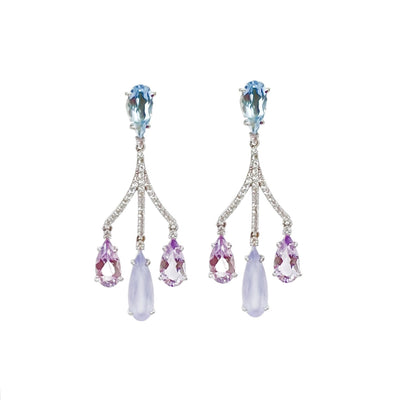 VILLA RICA Earrings (1213) - Blue Topaz, Chalcedony, Pink Amethyst / SS