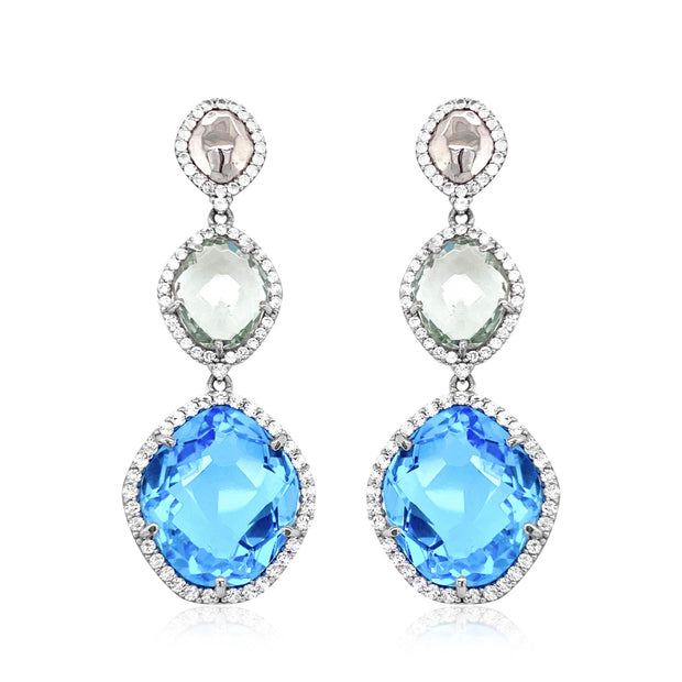 PANORAMA Earrings (1260) - Blue Topaz, Prasiolite / SS
