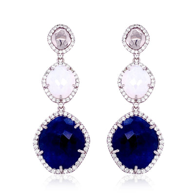 PANORAMA Earrings (1260) - Opal Quartz, Navy Blue Quartz / SS