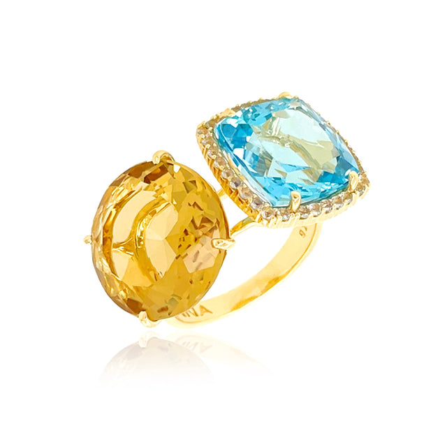 Vintage Golden Citrine Blue Topaz Ring Deco Cocktail 925 Sterling Silv –  Nemesis Jewelry NYC