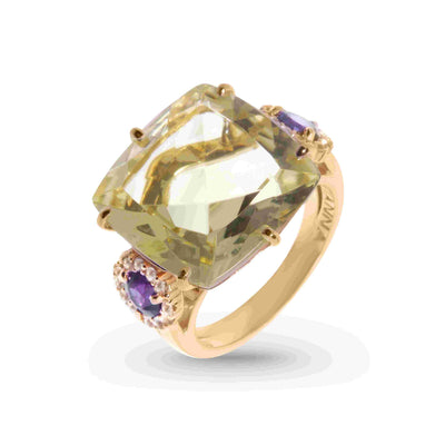 DEUX Ring (1145) - Amethyst, Green Gold Quartz / YG