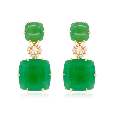 DEUX Earrings (1145) - Green Quartz, Prasiolite / YG