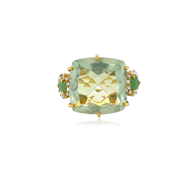 DEUX Ring (1145) - Prasiolite, Mint Emerald Quartz / YG