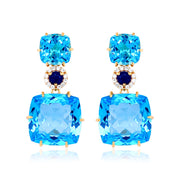 DEUX Earrings (1145) - Blue Topaz, Navy Blue Quartz / YG