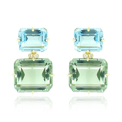 COLUNA Earrings (1156) - Prasiolite, Blue Topaz / YG