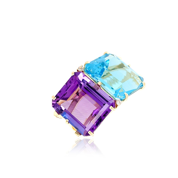 3 Stone Oval Amethyst and Blue Topaz Ring in Silver – DharmaCrafts