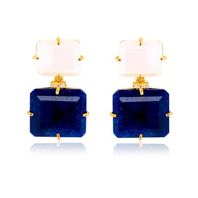 COLUNA Earrings (1156) - Opal Quartz, Navy Blue Quartz / YG