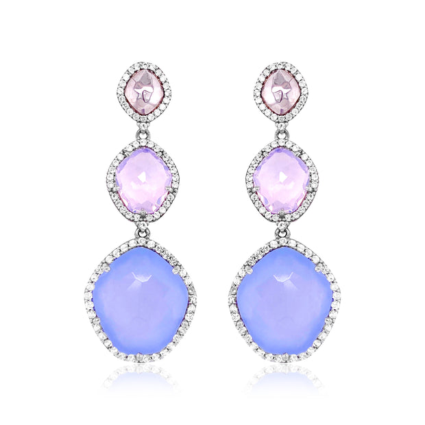 PANORAMA Earrings (1260) - Lilac Opal Amethyst, Blue Chalcedony / SS